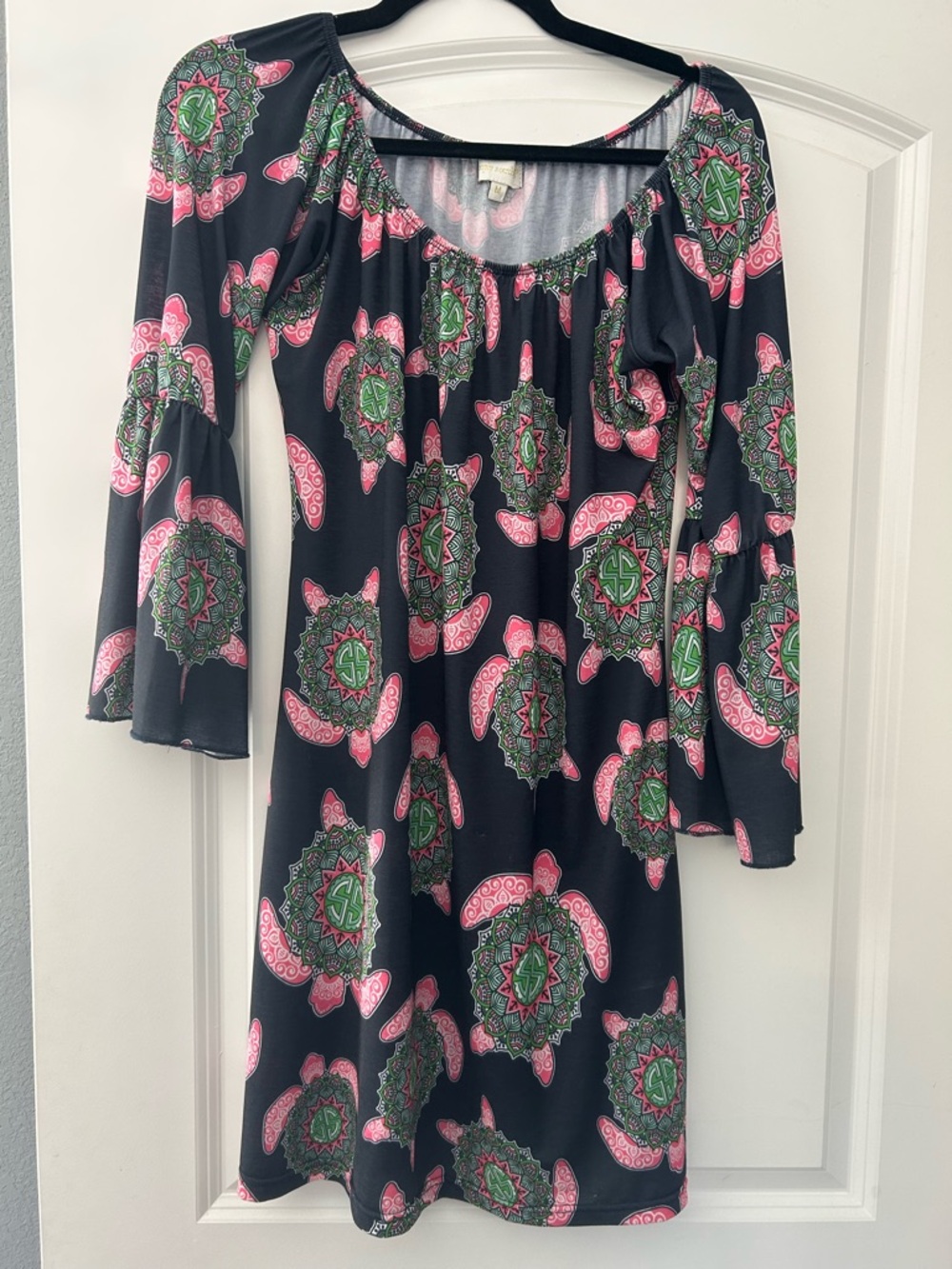 Simply Southern Black Dress with Pink & Green Medallion Print